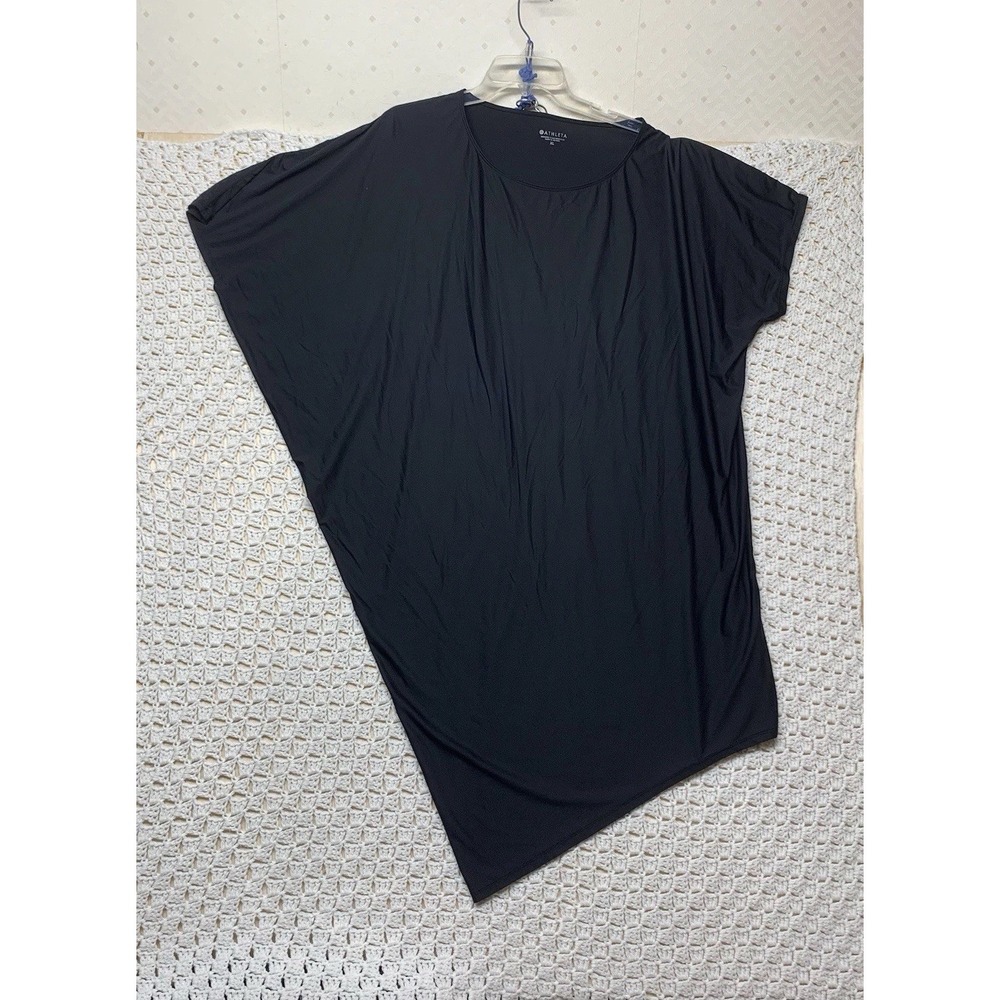 Athleta Sunlover Hilo Dress Women's XL Black  Asymmetrical UPF 50 ‎ Short Sleeve